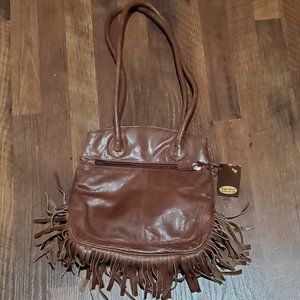 East West Genuine Leather Fringe Handbag Purse New